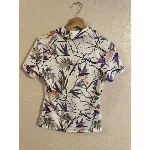 Y Jack Smith White Birds of Paradise Buttery Soft Short Sleeved Golf Polo Shirt - Picture 10 of 10